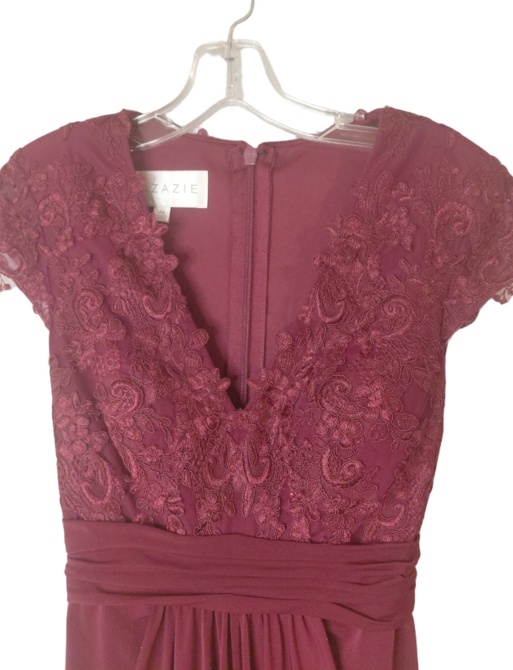 AZAZIE Jenna Burgundy Lace Bridesmaid Dress Wine Formal Gown NWT Size 6 - Picture 4 of 10